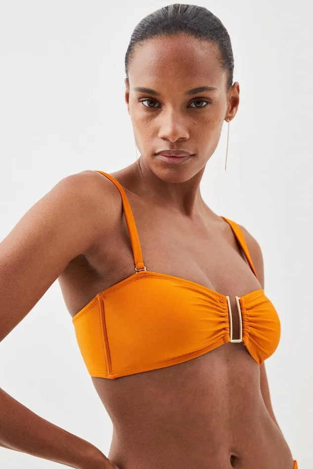Swimwear Women Karen Millen Detachable Strap Gold Trim Bikini Top Orange