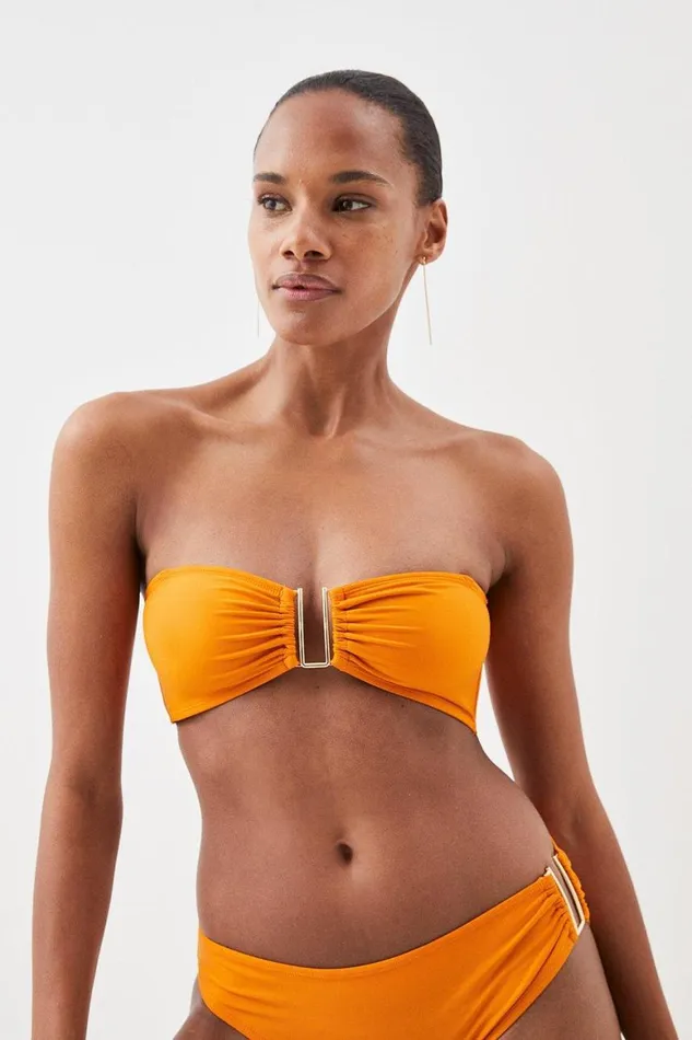Swimwear Women Karen Millen Detachable Strap Gold Trim Bikini Top Orange