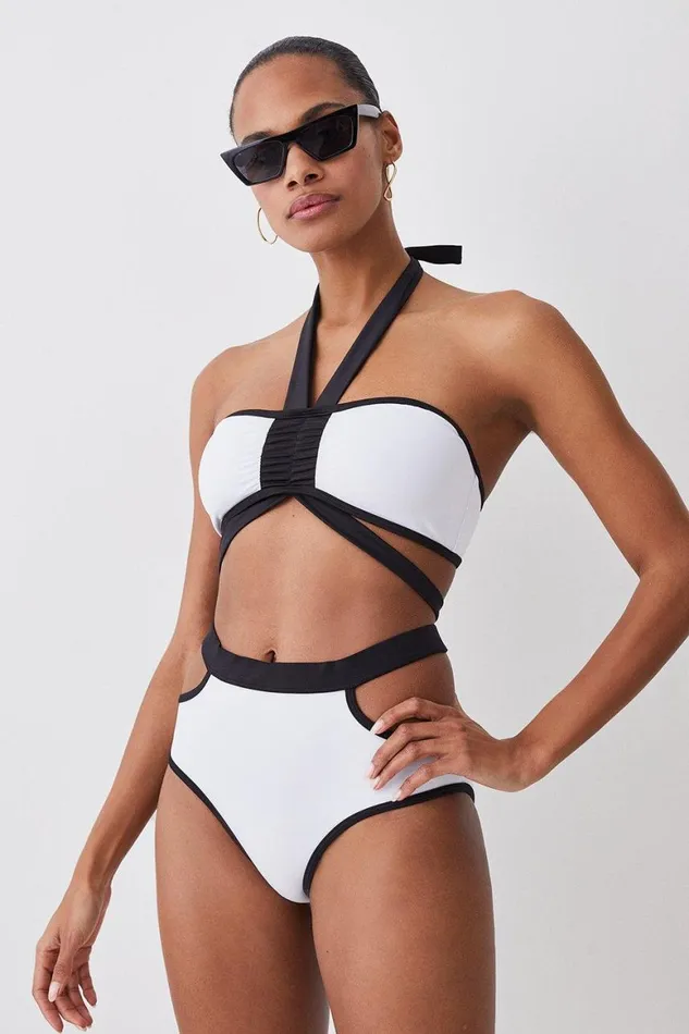 Swimwear Women Karen Millen Mono Cut Out High Waist Bikini Bottoms Mono