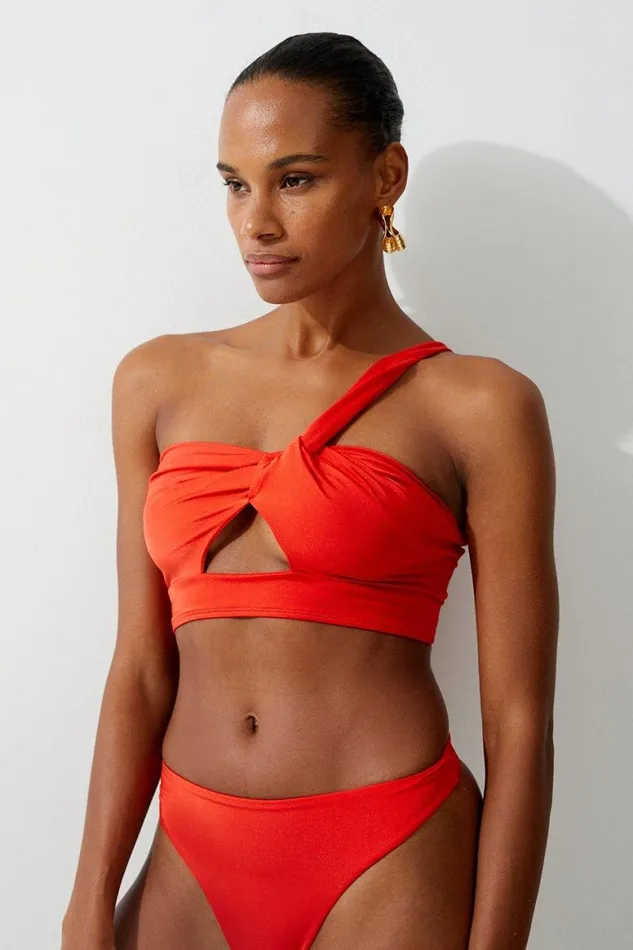 Swimwear Women Karen Millen Slinky One Shoulder Bikini Top Red