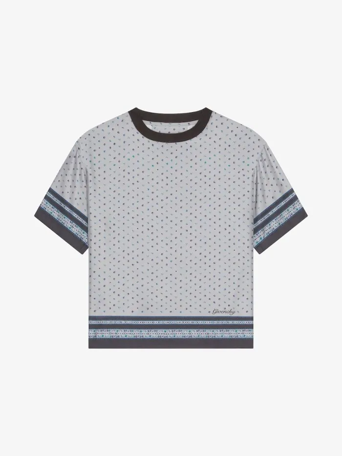 TShirt In Silk With Floral Print Smoke Grey Men Givenchy TShirts