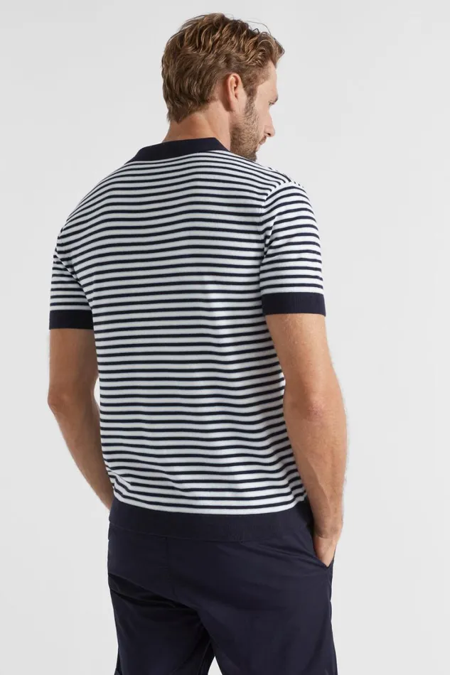 TShirts and Sweaters Man Seed Heritage Stripe Knitted Trophy Polo Midnight Blue Stripe