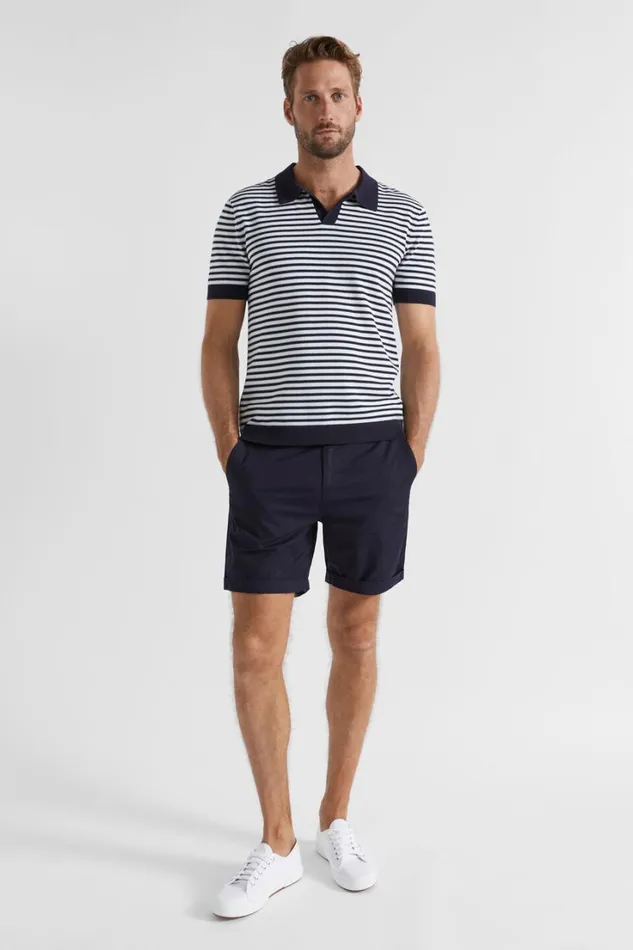 TShirts and Sweaters Man Seed Heritage Stripe Knitted Trophy Polo Midnight Blue Stripe