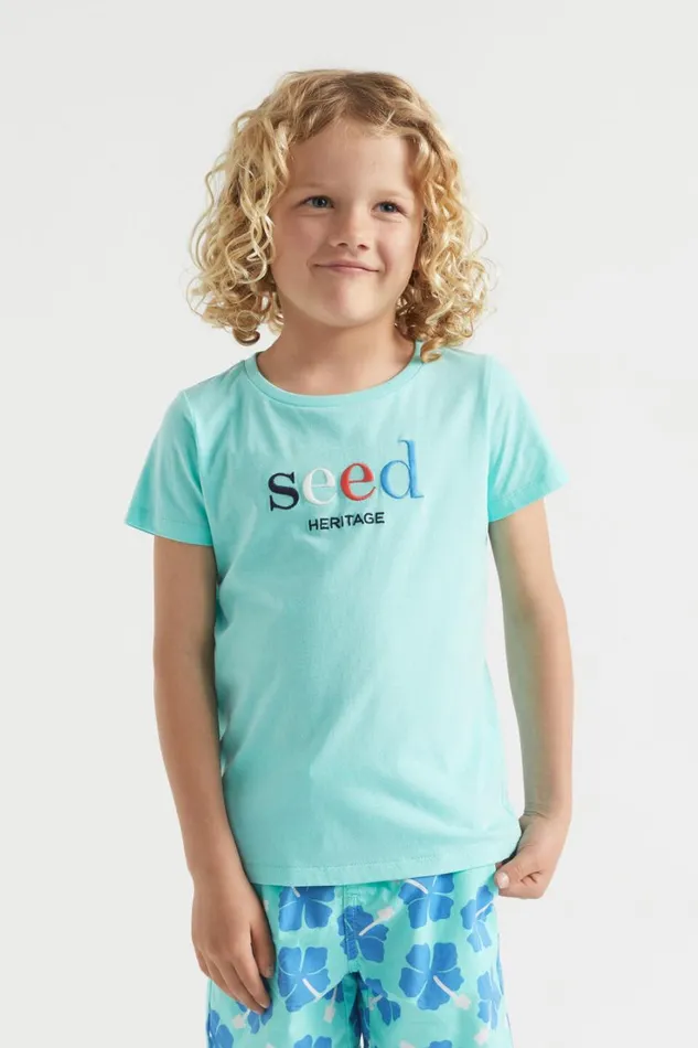 TShirts and Tops Boy Seed Heritage Core Logo Tee Island Green
