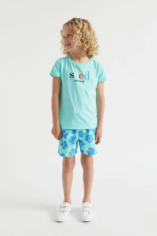 TShirts and Tops Boy Seed Heritage Core Logo Tee Island Green