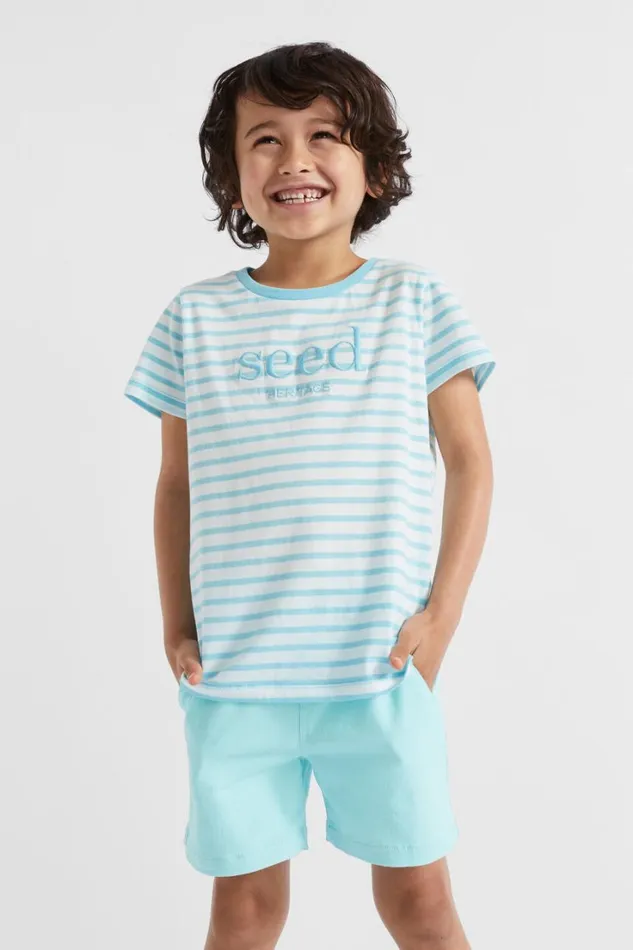 TShirts and Tops Boy Seed Heritage Core Logo Tee Ocean Blue Stripe