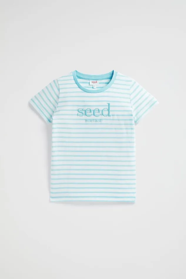 TShirts and Tops Boy Seed Heritage Core Logo Tee Ocean Blue Stripe