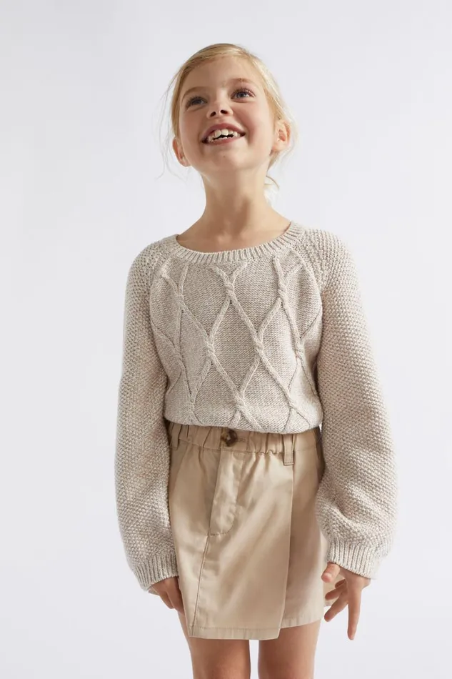 TShirts and Tops Girl Seed Heritage Speckle Cable Knit Chai