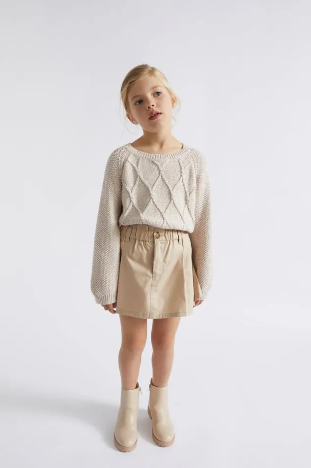 TShirts and Tops Girl Seed Heritage Speckle Cable Knit Chai