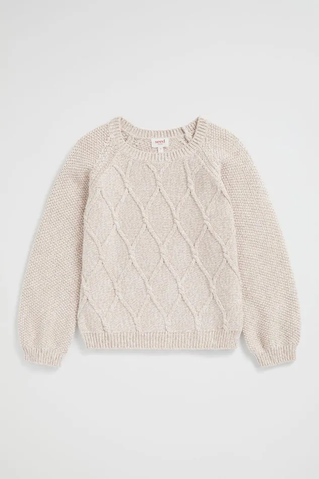 TShirts and Tops Girl Seed Heritage Speckle Cable Knit Chai