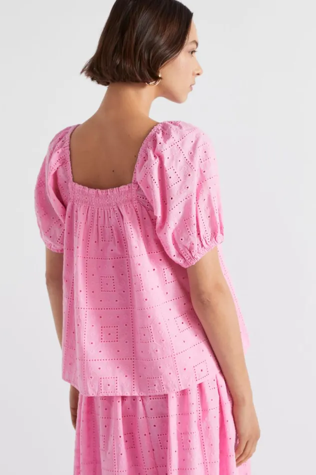 TShirts and Tops Woman Seed Heritage Broderie Square Neck Top Pink Gin