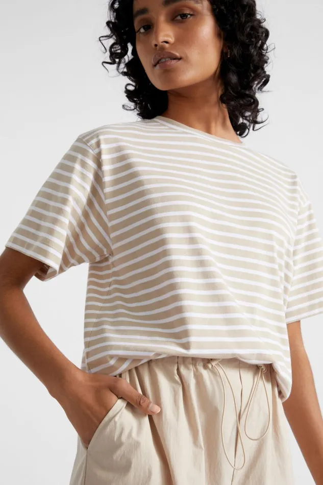 TShirts and Tops Woman Seed Heritage Core Boyfriend Tee Cool Sand Stripe