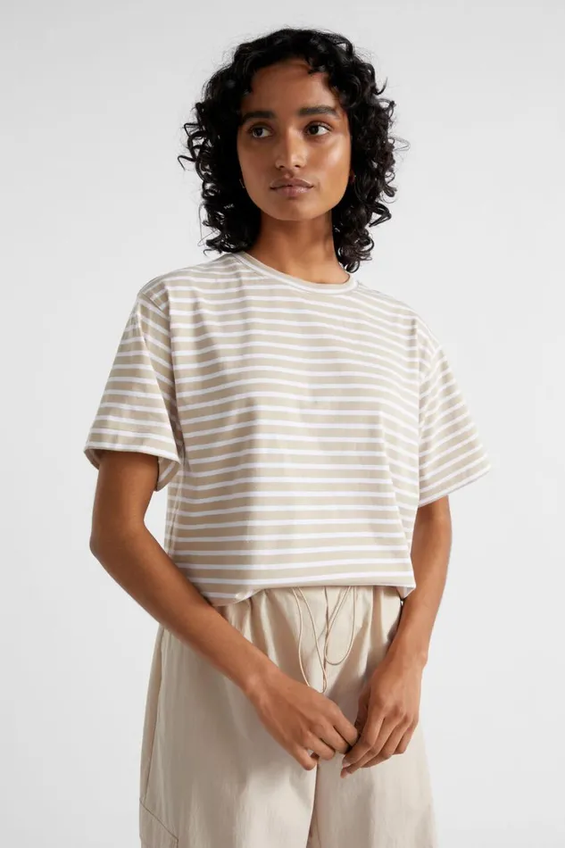 TShirts and Tops Woman Seed Heritage Core Boyfriend Tee Cool Sand Stripe