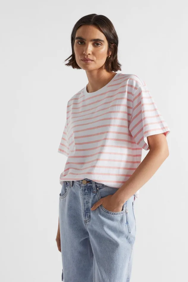 TShirts and Tops Woman Seed Heritage Core Boyfriend Tee Tulip Pink Stripe