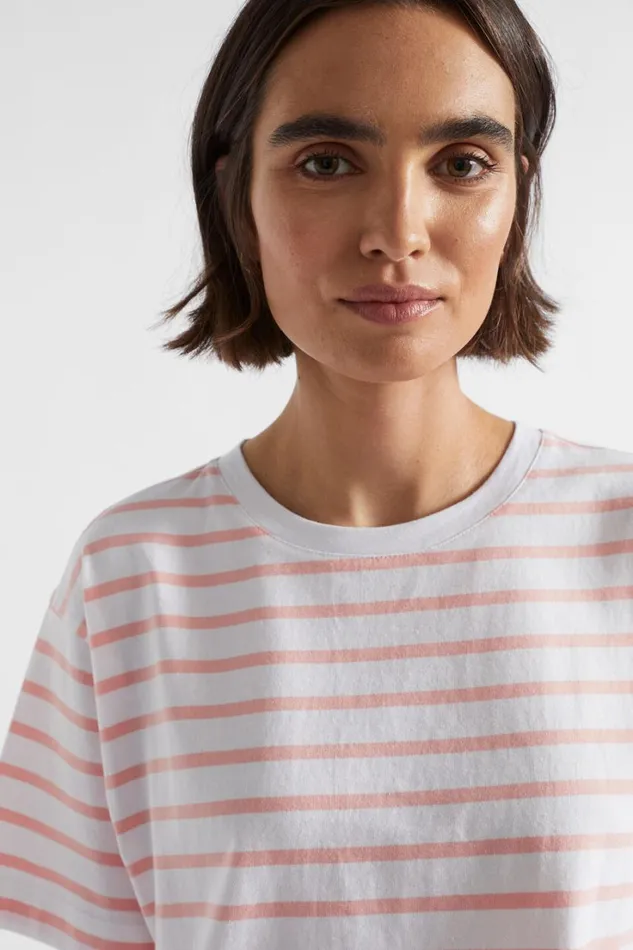 TShirts and Tops Woman Seed Heritage Core Boyfriend Tee Tulip Pink Stripe