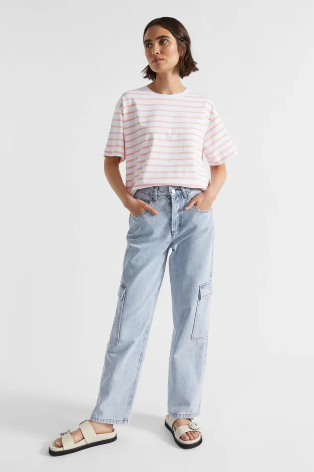 TShirts and Tops Woman Seed Heritage Core Boyfriend Tee Tulip Pink Stripe