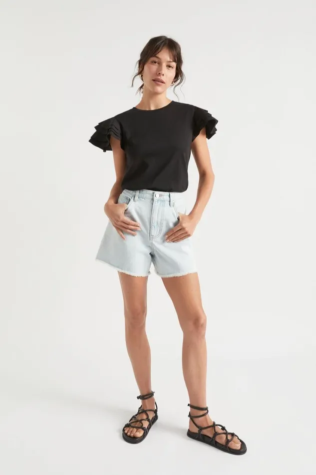TShirts and Tops Woman Seed Heritage Layered Flutter Sleeve Tee Black