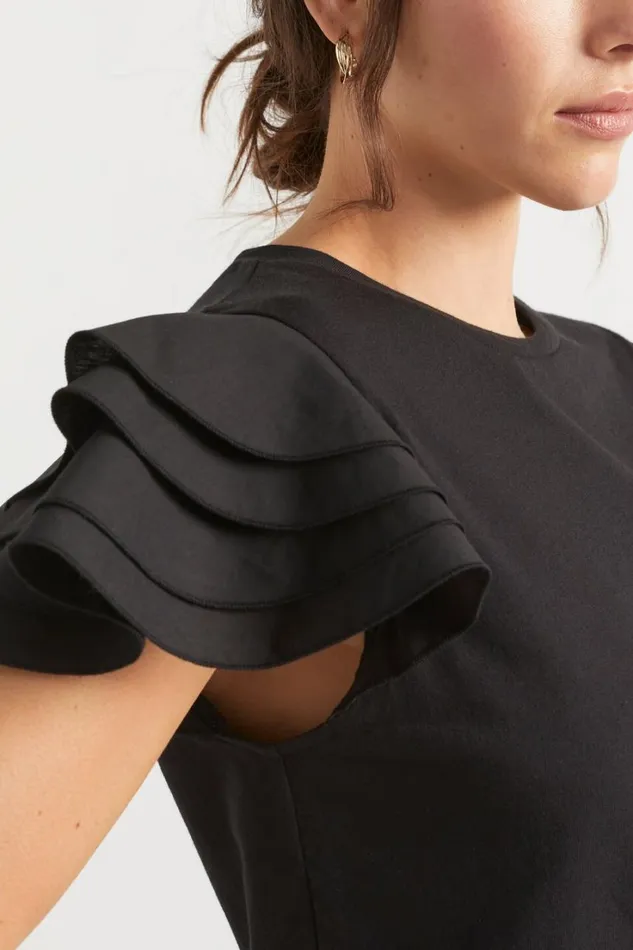 TShirts and Tops Woman Seed Heritage Layered Flutter Sleeve Tee Black