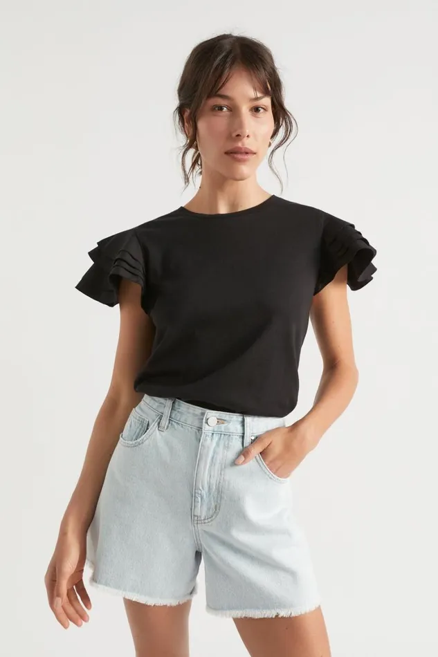 TShirts and Tops Woman Seed Heritage Layered Flutter Sleeve Tee Black