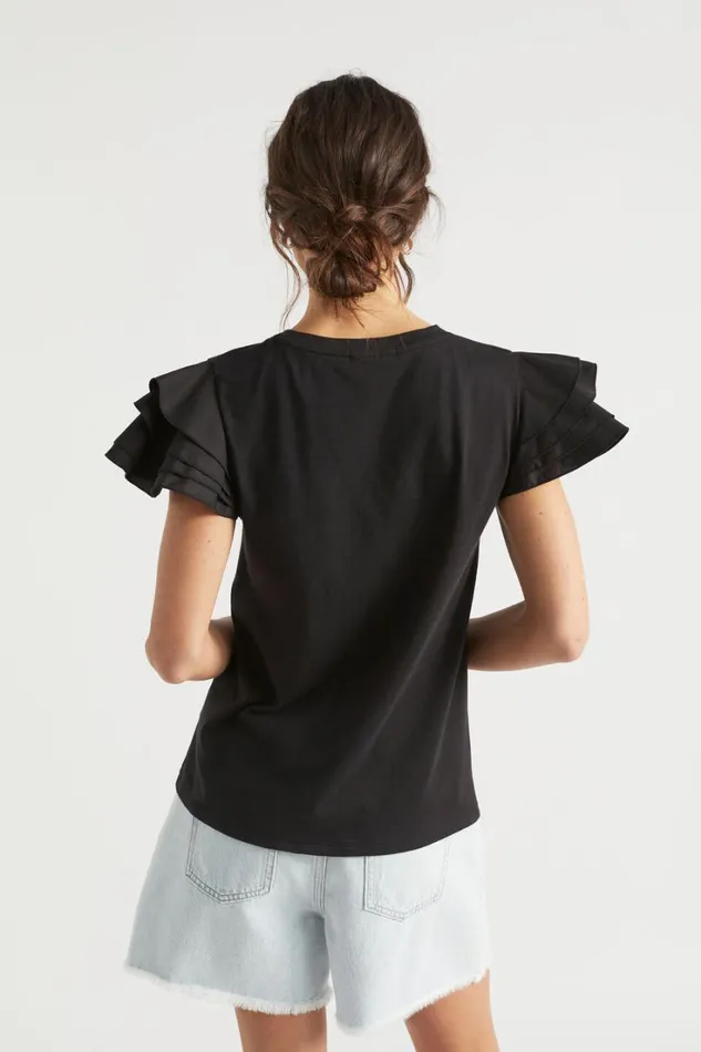 TShirts and Tops Woman Seed Heritage Layered Flutter Sleeve Tee Black