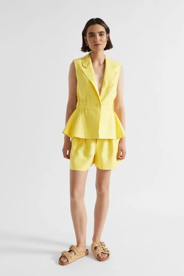 TShirts and Tops Woman Seed Heritage Linen Gathered Vest Lemon Drop