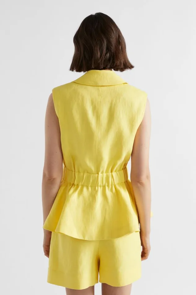 TShirts and Tops Woman Seed Heritage Linen Gathered Vest Lemon Drop