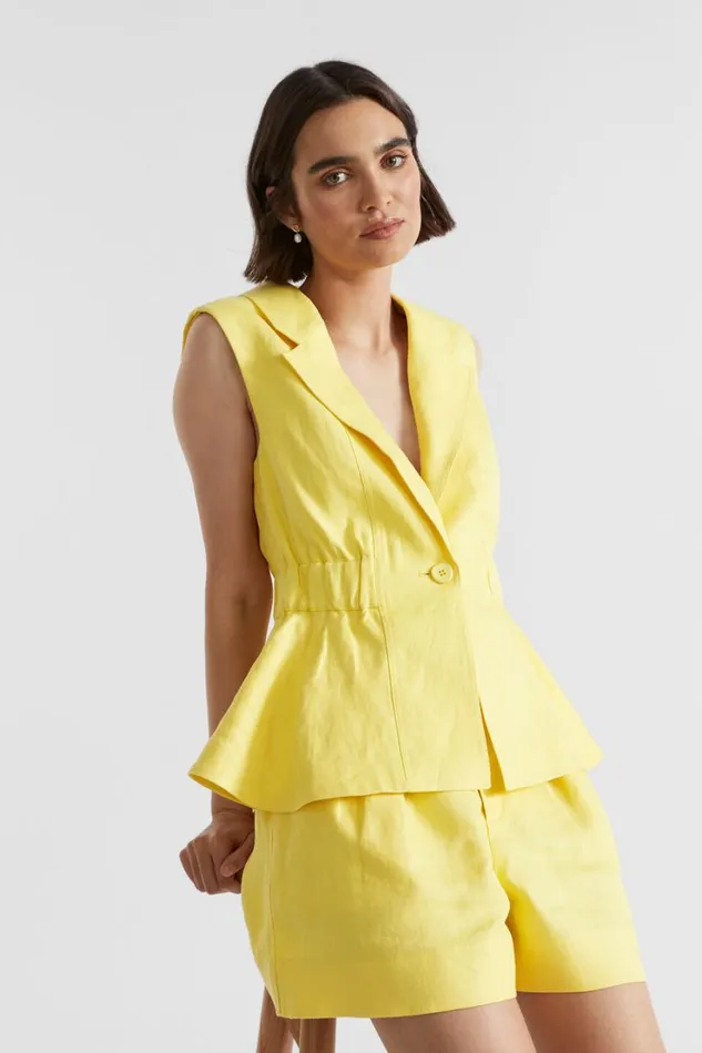 TShirts and Tops Woman Seed Heritage Linen Gathered Vest Lemon Drop