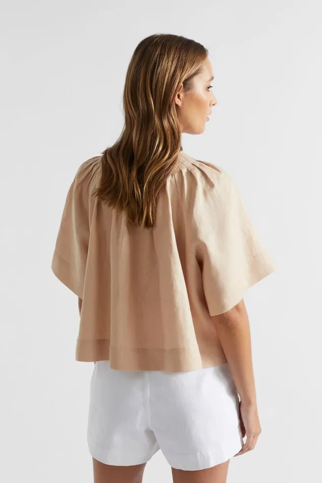 TShirts and Tops Woman Seed Heritage Linen Pleat Detail Blouse Soft Wheat