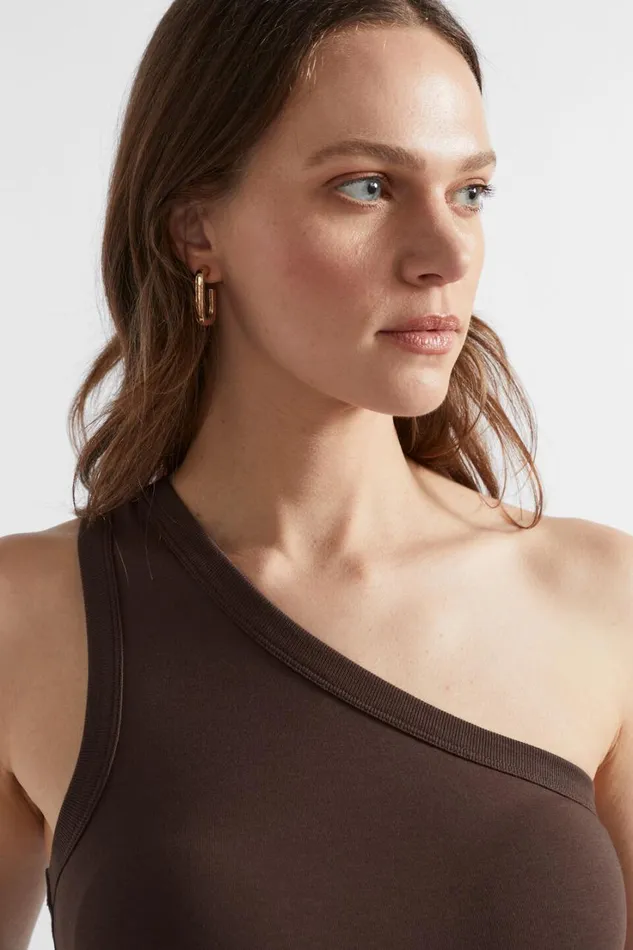 TShirts and Tops Woman Seed Heritage One Shoulder Tank Deep Raisin