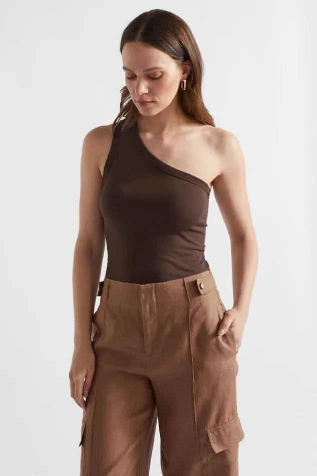 TShirts and Tops Woman Seed Heritage One Shoulder Tank Deep Raisin