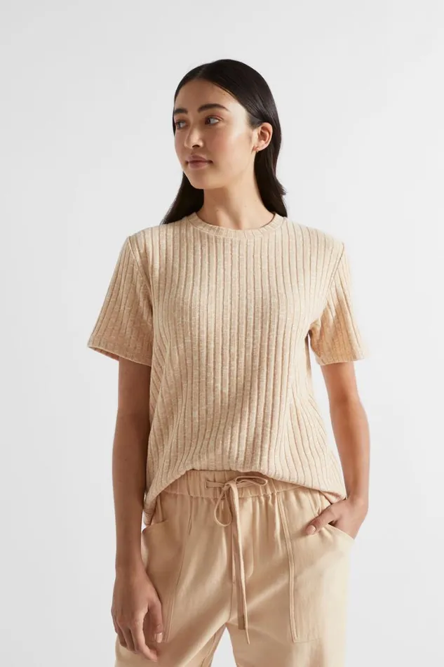TShirts and Tops Woman Seed Heritage Ribbed Short Sleeve Tee Soft Wheat Twist