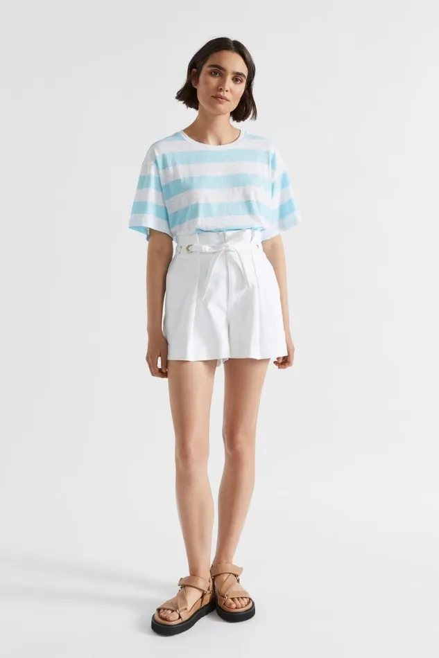 TShirts and Tops Woman Seed Heritage Stripe Boxy Tee Shimmer Blue Stripe
