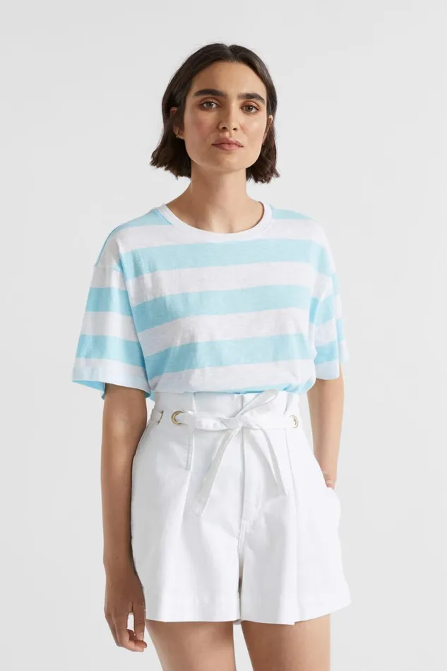 TShirts and Tops Woman Seed Heritage Stripe Boxy Tee Shimmer Blue Stripe
