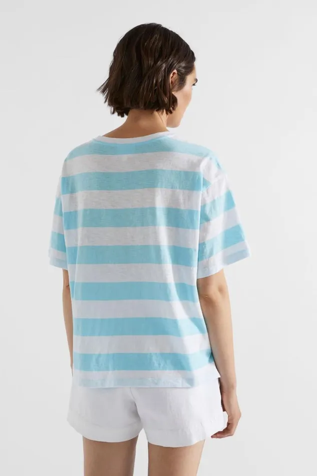 TShirts and Tops Woman Seed Heritage Stripe Boxy Tee Shimmer Blue Stripe