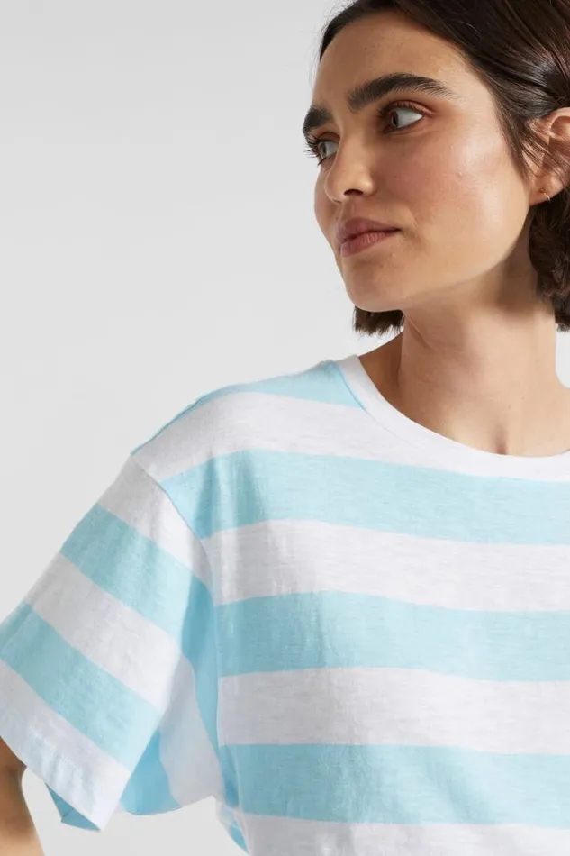 TShirts and Tops Woman Seed Heritage Stripe Boxy Tee Shimmer Blue Stripe