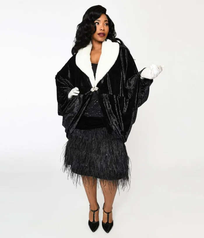 The Great Gatsby X Black Crushed Velvet and White Faux Fur Collar Kimono ClothingPlus Unique Vintage Jackets The Great Gatsby X Black Crushed Velvet and White Faux Fur Collar Kimono ClothingPlus Unique Vintage Jackets