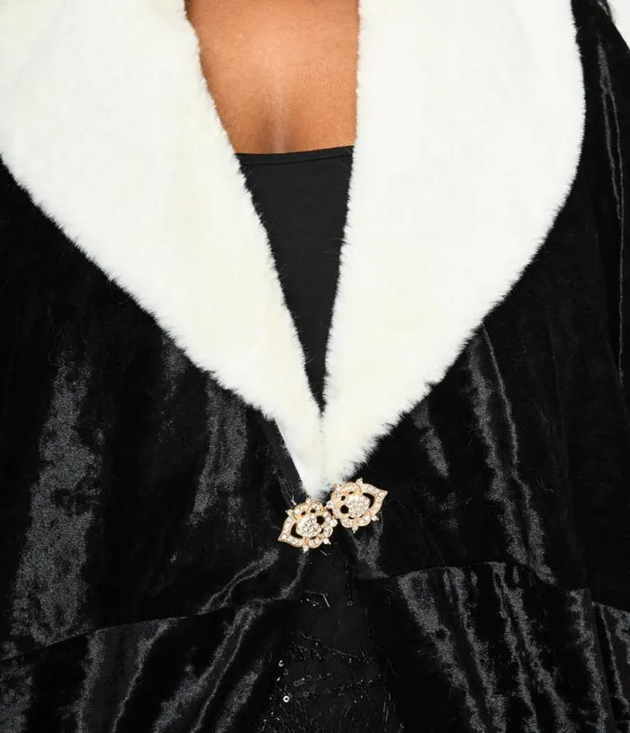 The Great Gatsby X Black Crushed Velvet and White Faux Fur Collar Kimono ClothingPlus Unique Vintage Jackets