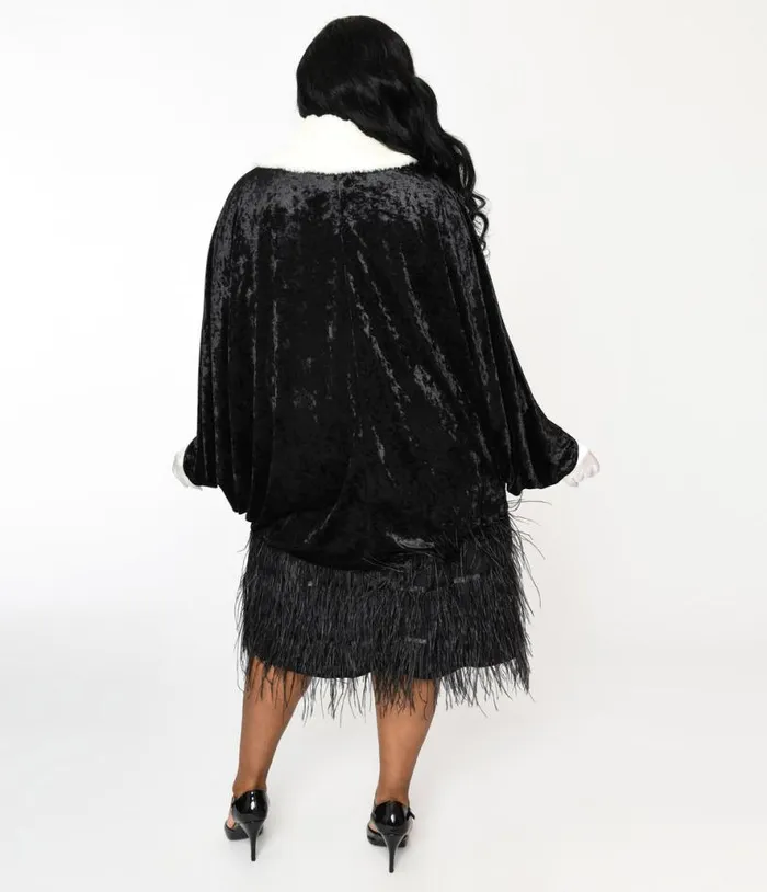 The Great Gatsby X Black Crushed Velvet and White Faux Fur Collar Kimono ClothingPlus Unique Vintage Jackets