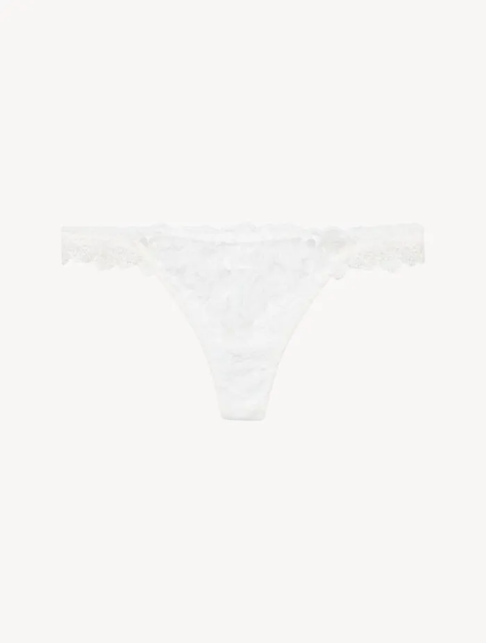 Thong In Off White With Leavers Lace Lingerie La Perla G String and Thong