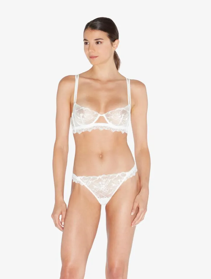 Thong In Off White With Leavers Lace Lingerie La Perla G String and Thong