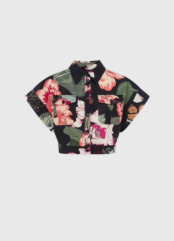Tops and Shirts Women LEO LIN Kalle Pocket Shirt Top 8211 Lush Print In Black
