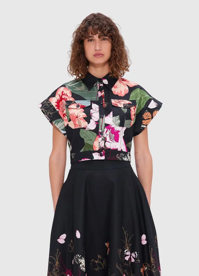 Tops and Shirts Women LEO LIN Kalle Pocket Shirt Top 8211 Lush Print In Black