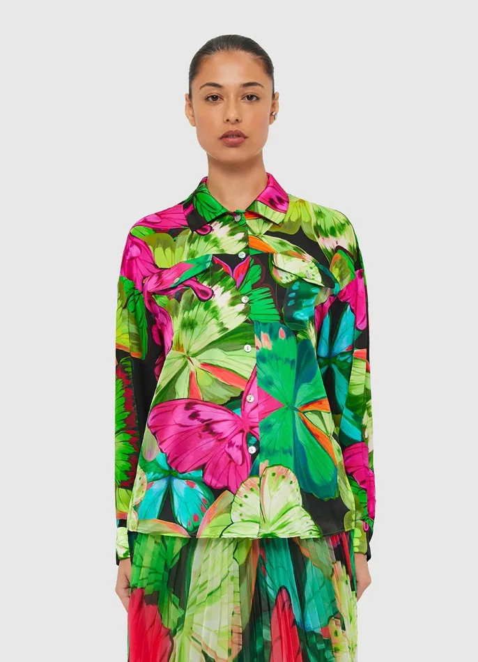 Tops and Shirts Women LEO LIN Mariella Blouse 8211 Papillon Print In Green