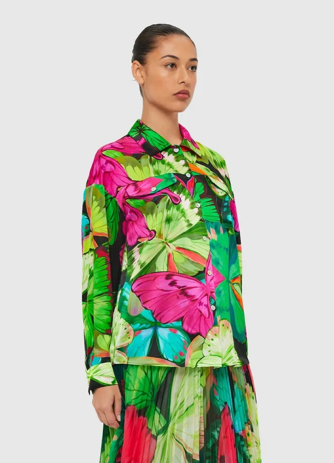 Tops and Shirts Women LEO LIN Mariella Blouse 8211 Papillon Print In Green