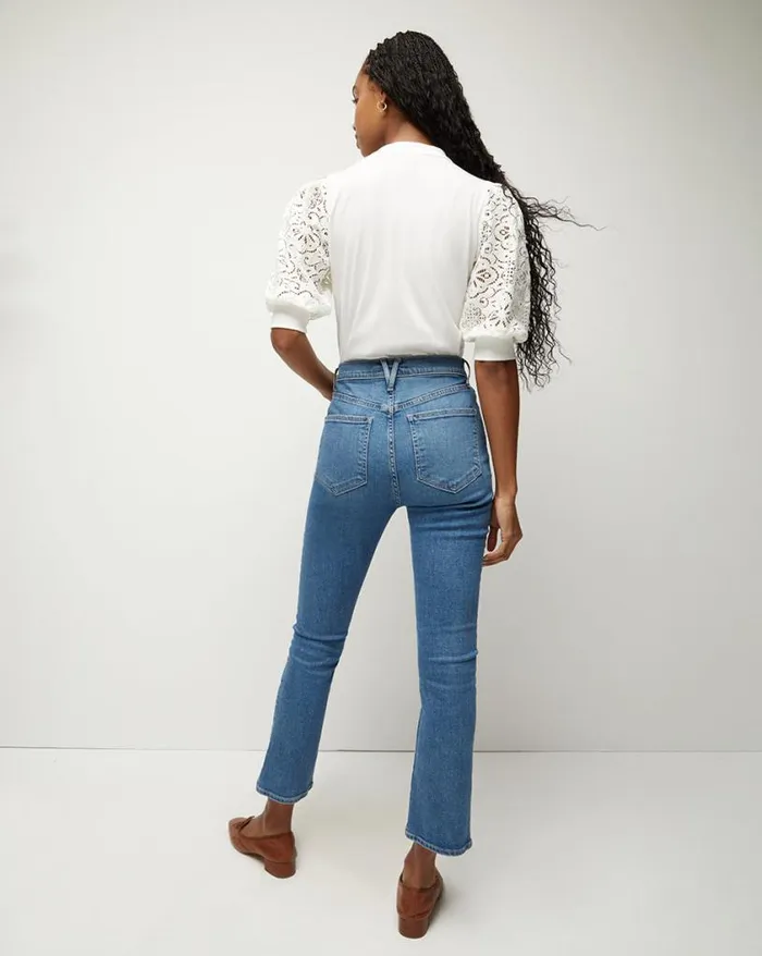 Tops and Tees Shop Veronica Beard Coralee Lace PuffSleeve Tee Marine