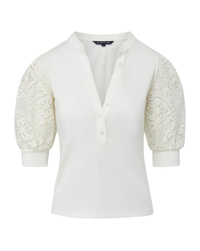 Tops and Tees Shop Veronica Beard Coralee Lace PuffSleeve Tee Marine