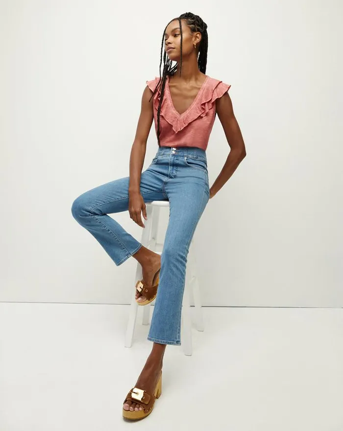Tops and Tees Shop Veronica Beard Ellerie Ruffled Cotton Tee Faded Rose