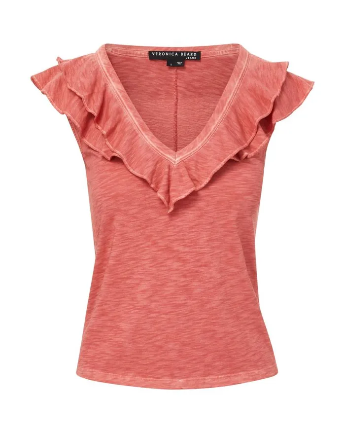 Tops and Tees Shop Veronica Beard Ellerie Ruffled Cotton Tee Faded Rose