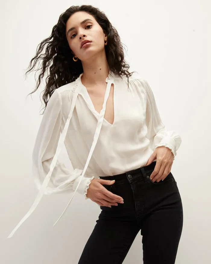 Tops and Tees Shop Veronica Beard Louama TieNeck Top Black