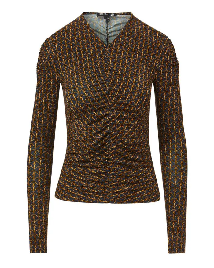 Tops and Tees Shop Veronica Beard Neeta StirrupPrint Ruched Top Navy Multi